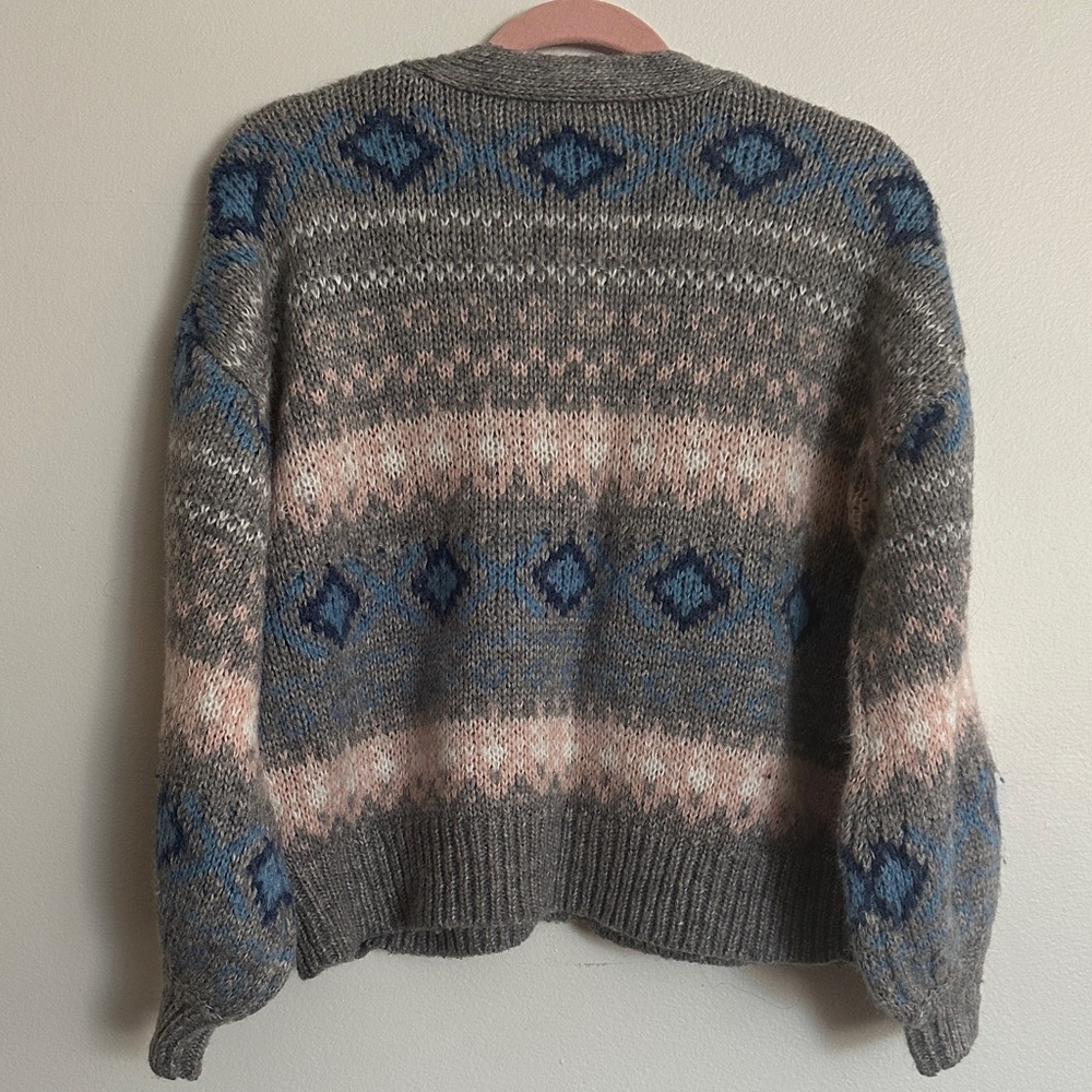 Nordic Gray and Blue Fair Isle Patterned Cardigan - Picture 6 of 6